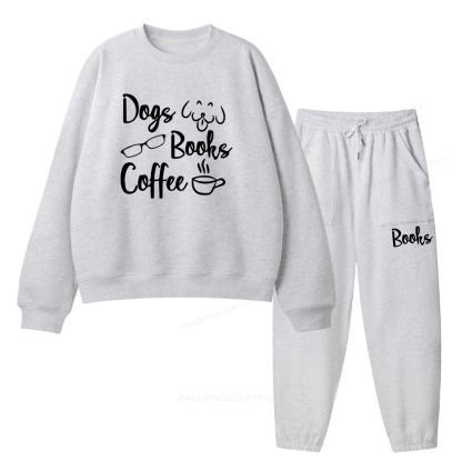 Pagewings Dogs Books Coffee Unisex Fleece Sweatshirt Set 