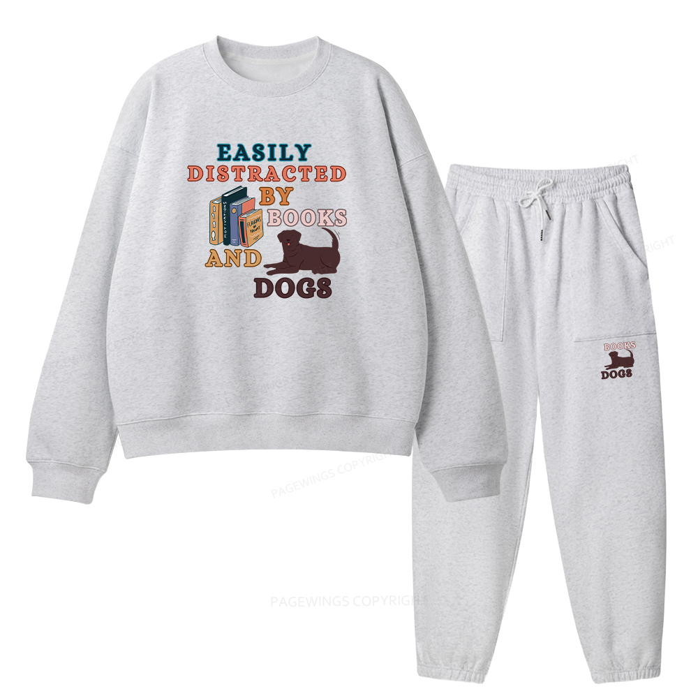 Pagewings Easily Distracted By Books And Labrador Unisex Fleece Sweatshirt Set 