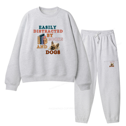 Pagewings Easily Distracted By Books And Dogs Unisex Fleece Sweatshirt Set 