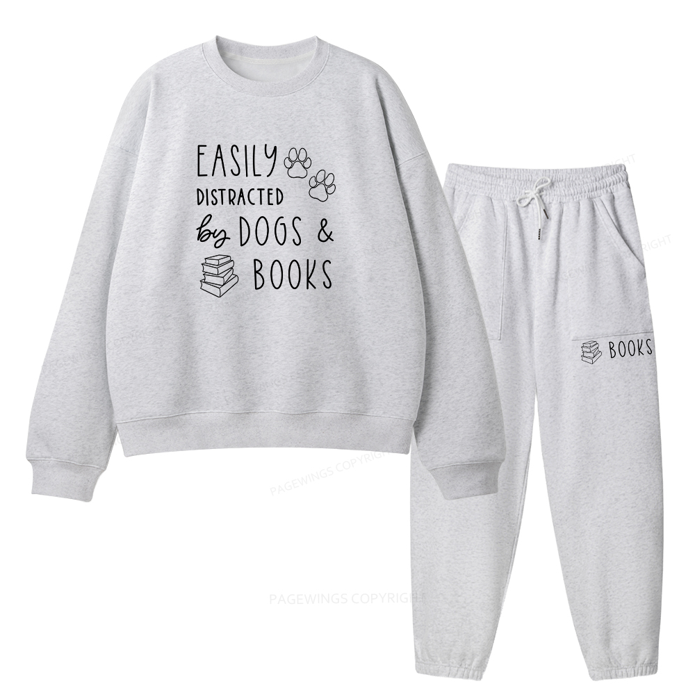 Pagewings Dogs And Books Unisex Fleece Sweatshirt Set 