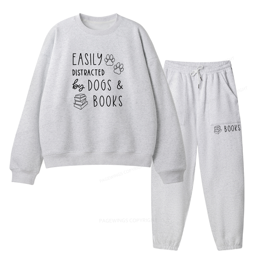 Pagewings Dogs And Books Unisex Fleece Sweatshirt Set 