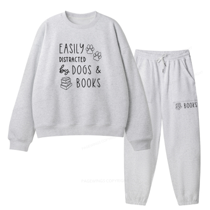 Pagewings Dogs And Books Unisex Fleece Sweatshirt Set 