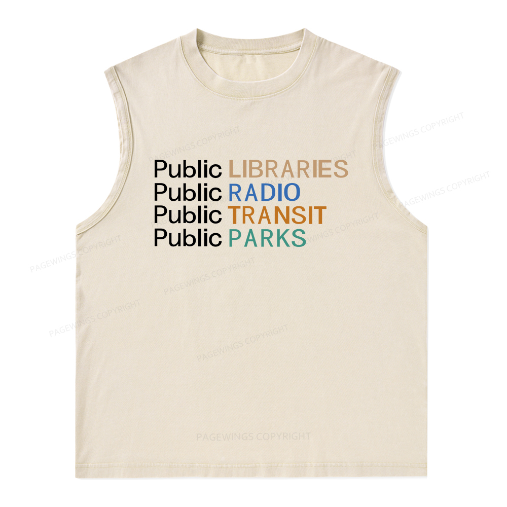Pagewings Public Libraries Radio Transit Parks Unisex Washed Tank Top