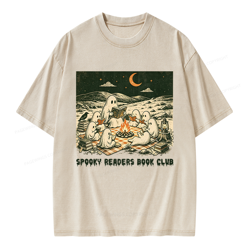 Pagewings Spooky Readers Book Club Unisex Washed T-shirt