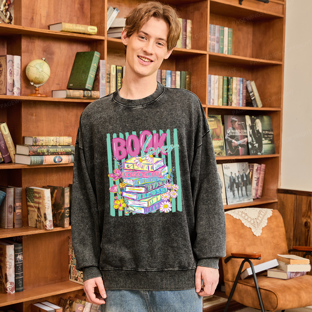 Pagewings Floral Bookish Unisex Washed Sweatshirt