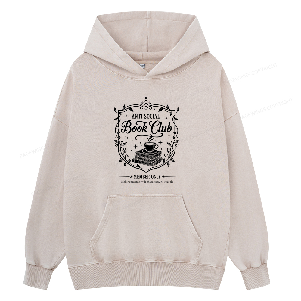 Pagewings Anti Social Book Club Unisex Washed Hoodie
