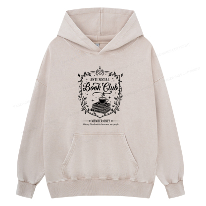 Pagewings Anti Social Book Club Unisex Washed Hoodie