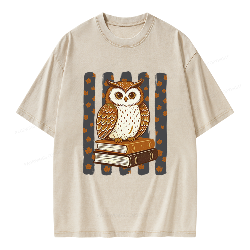 Pagewings Owl Bookworm Unisex Washed T-shirt