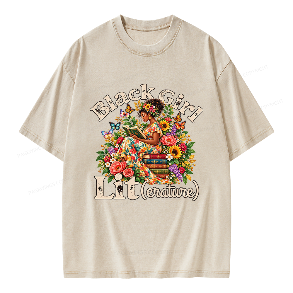 Pagewings Brown Girl Reading Unisex Washed T-shirt