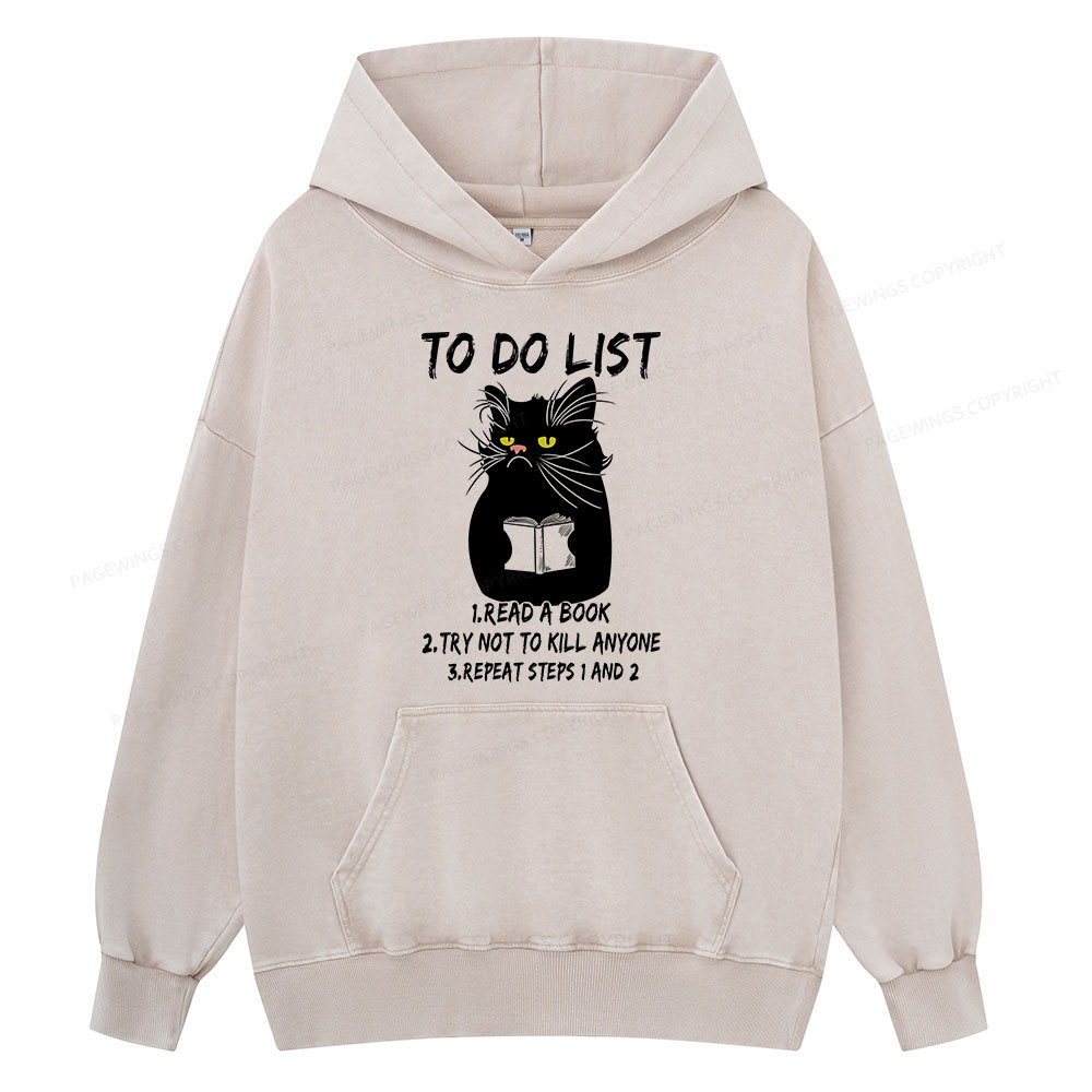 Pagewings Black Cat To Do List Unisex Washed Hoodie