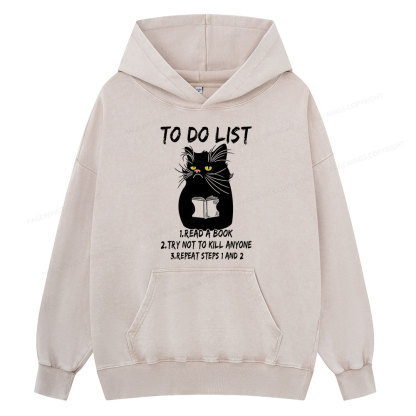 Pagewings Black Cat To Do List Unisex Washed Hoodie