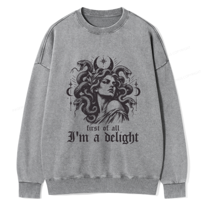 Pagewings First of All I'm a Delight Unisex Washed Sweatshirt