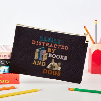 Pagewings Easily Distracted By Books And Dogs  Pouch