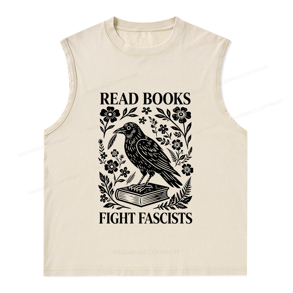Pagewings Read Books Fight Fascists Unisex Washed Tank Top