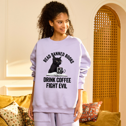 Pagewings Read Books Drink Coffee Fight Evil Unisex Fleece Sweatshirt Set 