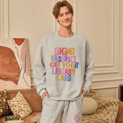 Pagewings Get Your Library Card Unisex Fleece Sweatshirt Set 