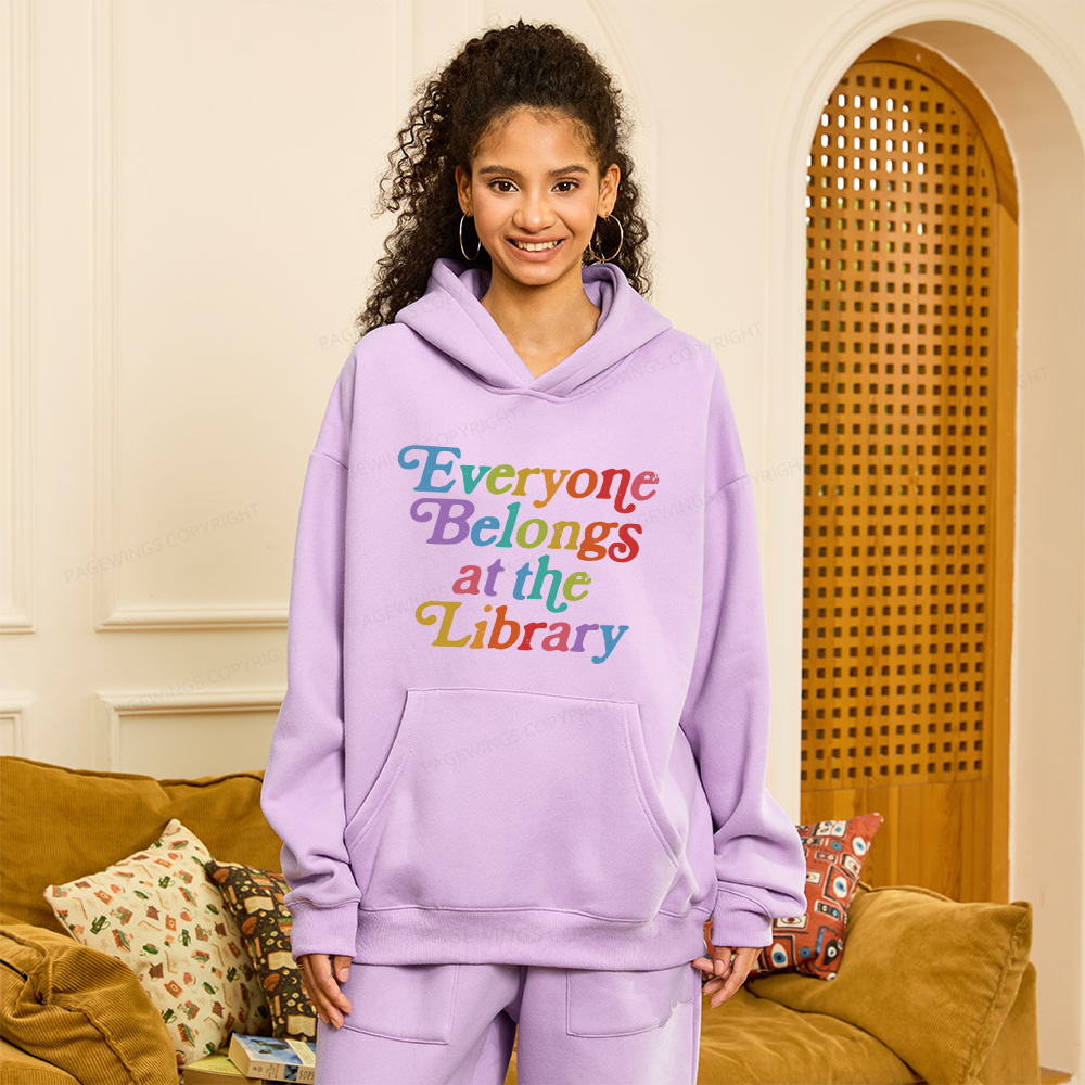 Pagewings Everyone belongs at the library Unisex Fleece Hoodie Set
