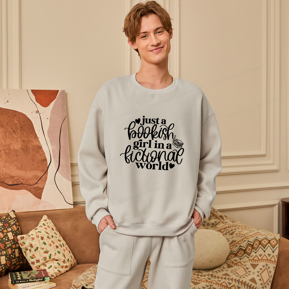 Pagewings Just A Bookish Girl In A Fictional World Unisex Fleece Sweatshirt Set 