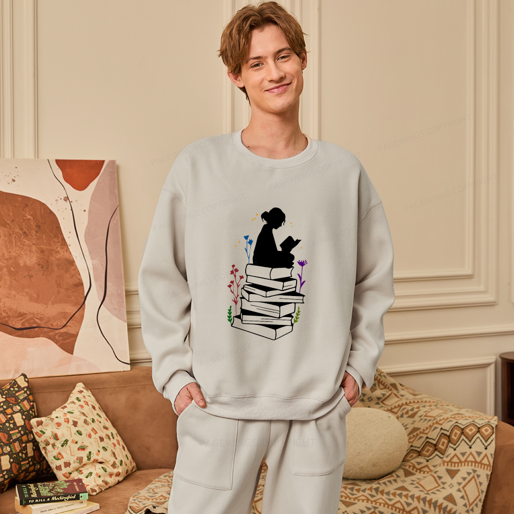 Pagewings Girl Reading Unisex Fleece Sweatshirt Set 