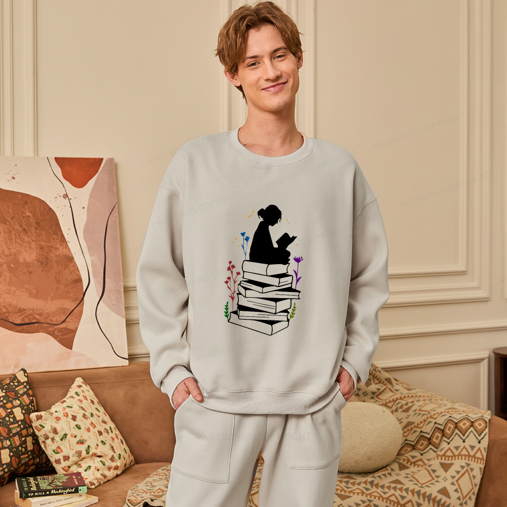Pagewings Girl Reading Unisex Fleece Sweatshirt Set 