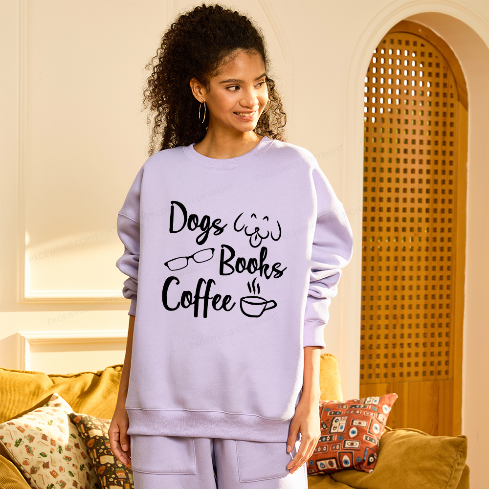 Pagewings Dogs Books Coffee Unisex Fleece Sweatshirt Set 
