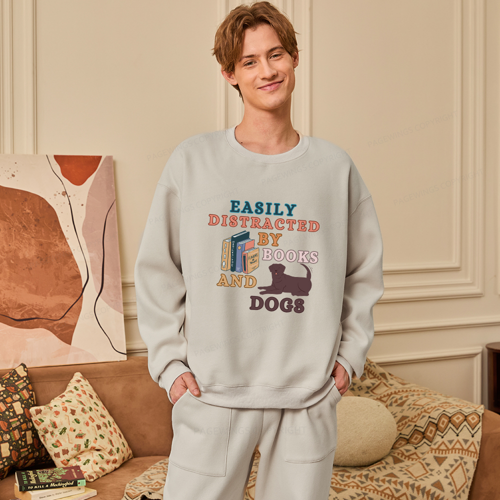 Pagewings Easily Distracted By Books And Labrador Unisex Fleece Sweatshirt Set 