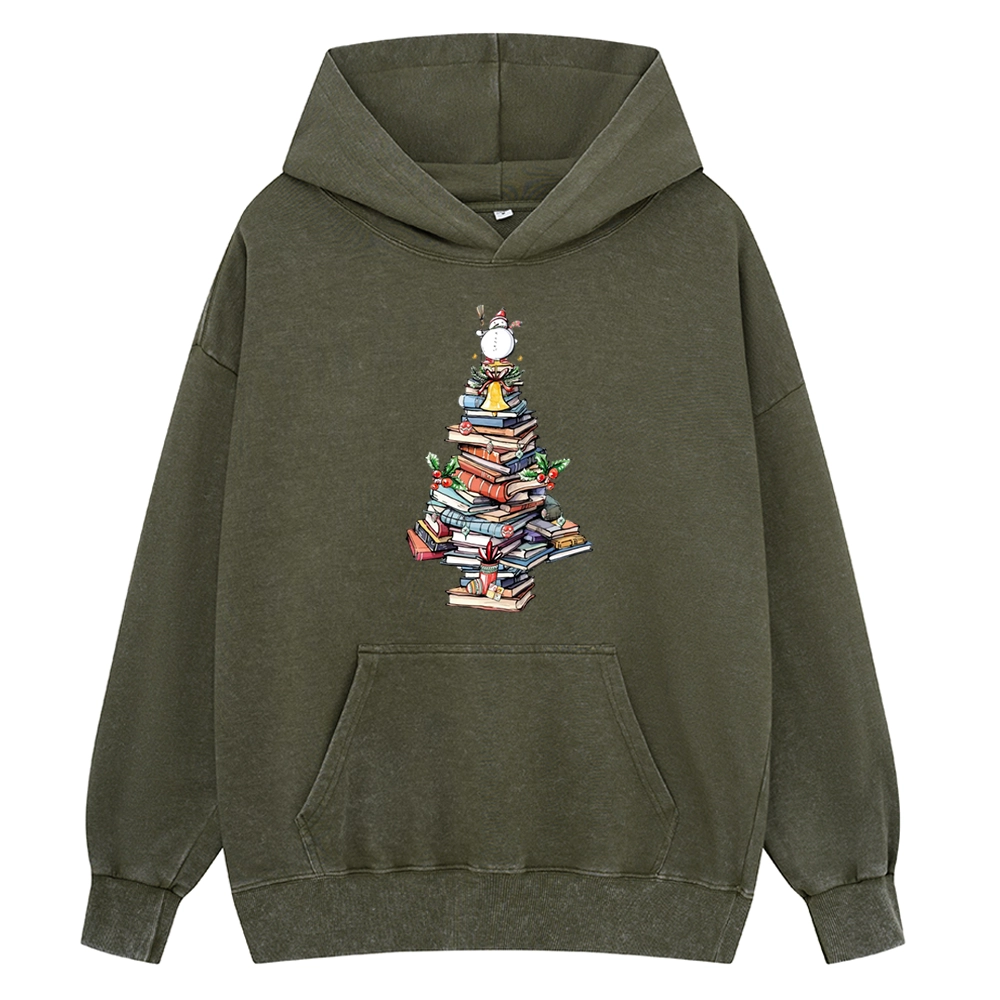 Pagewings Book Christmas Tree Unisex Washed Hoodie