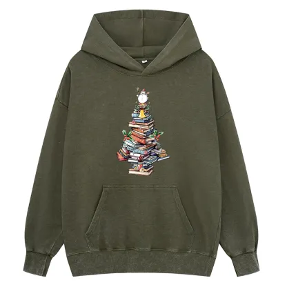 Pagewings Book Christmas Tree Unisex Washed Hoodie