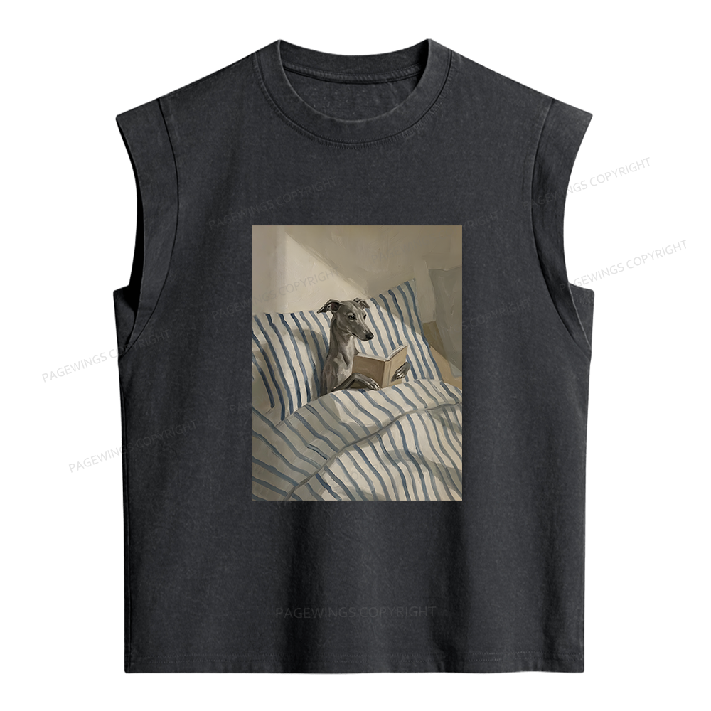 Pagewings Greyhound Dog Reading Women's Washed Tank Top