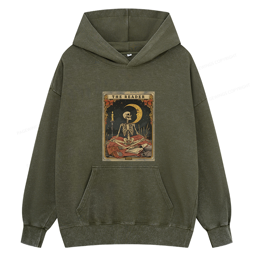 Pagewings The Reader Tarot Card Unisex Washed Hoodie