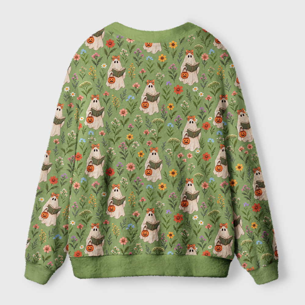 Pagewings Ghosts Love Reading Light Knit Unisex Cardigan Sweaters