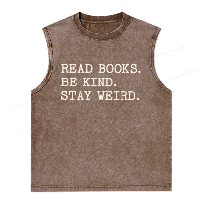 Pagewings Read Books Be Kind Stay Weird Unisex Washed Tank Top