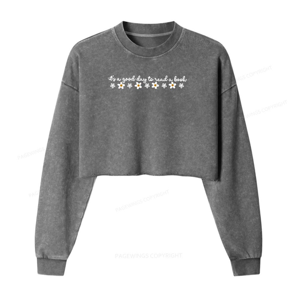 Pagewings Its A Good Day To Read A Book Washed Crop Sweatshirt