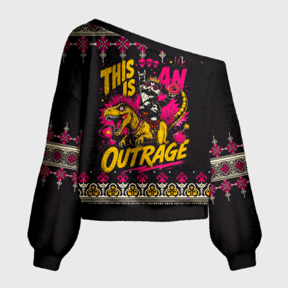 Pagewings This Is An Outrage Off Shoulder Ugly Knit Sweater