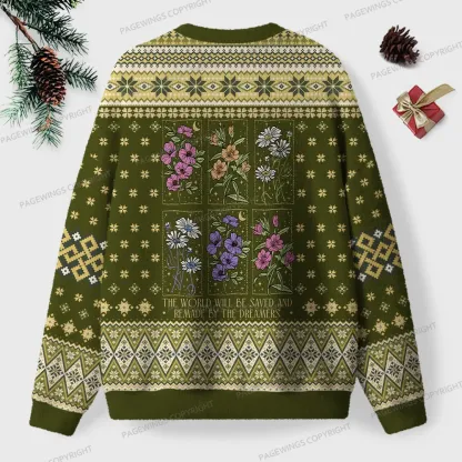 Pagewings The World Will Be Saved Unisex Ugly Knit Sweatshirt