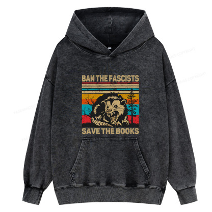 Pagewing Ban The Fascists  Save The Books Unisex Washed Hoodie