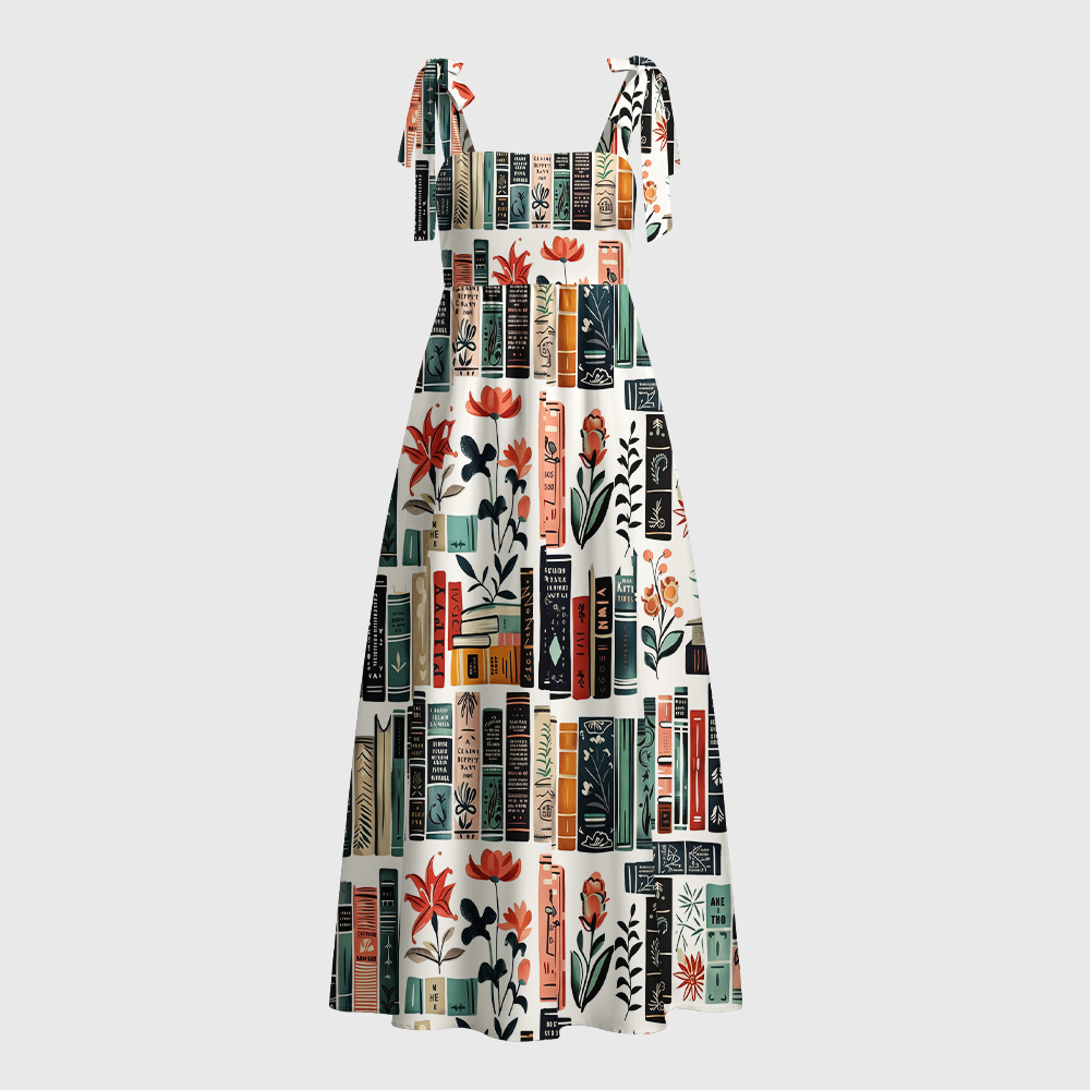 Pagewings Floral Bookshelf Tie Shoulder Maxi Dress
