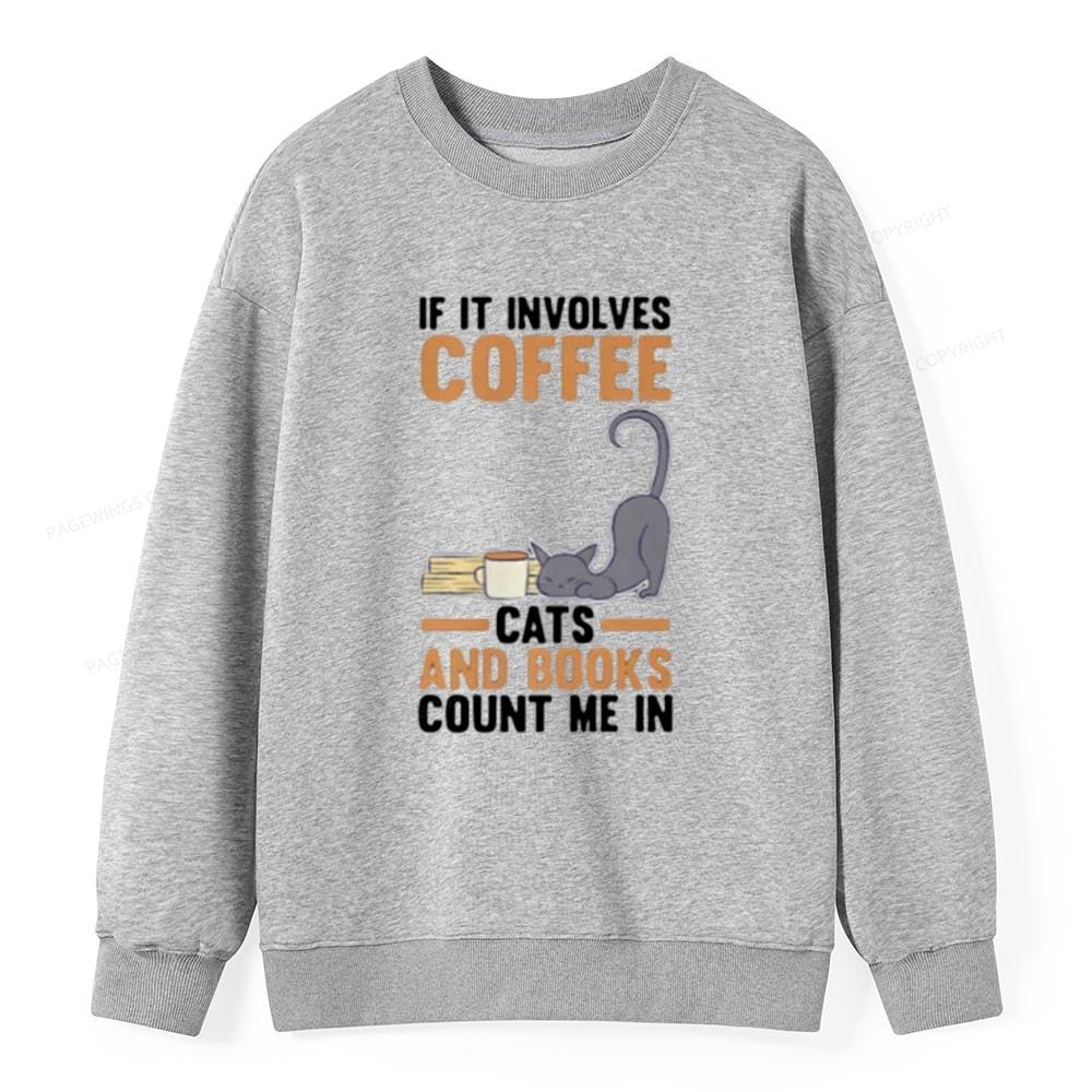 Pagewings Cats Reading Books Coffee T Shirts Unisex Classic Sweatshirt