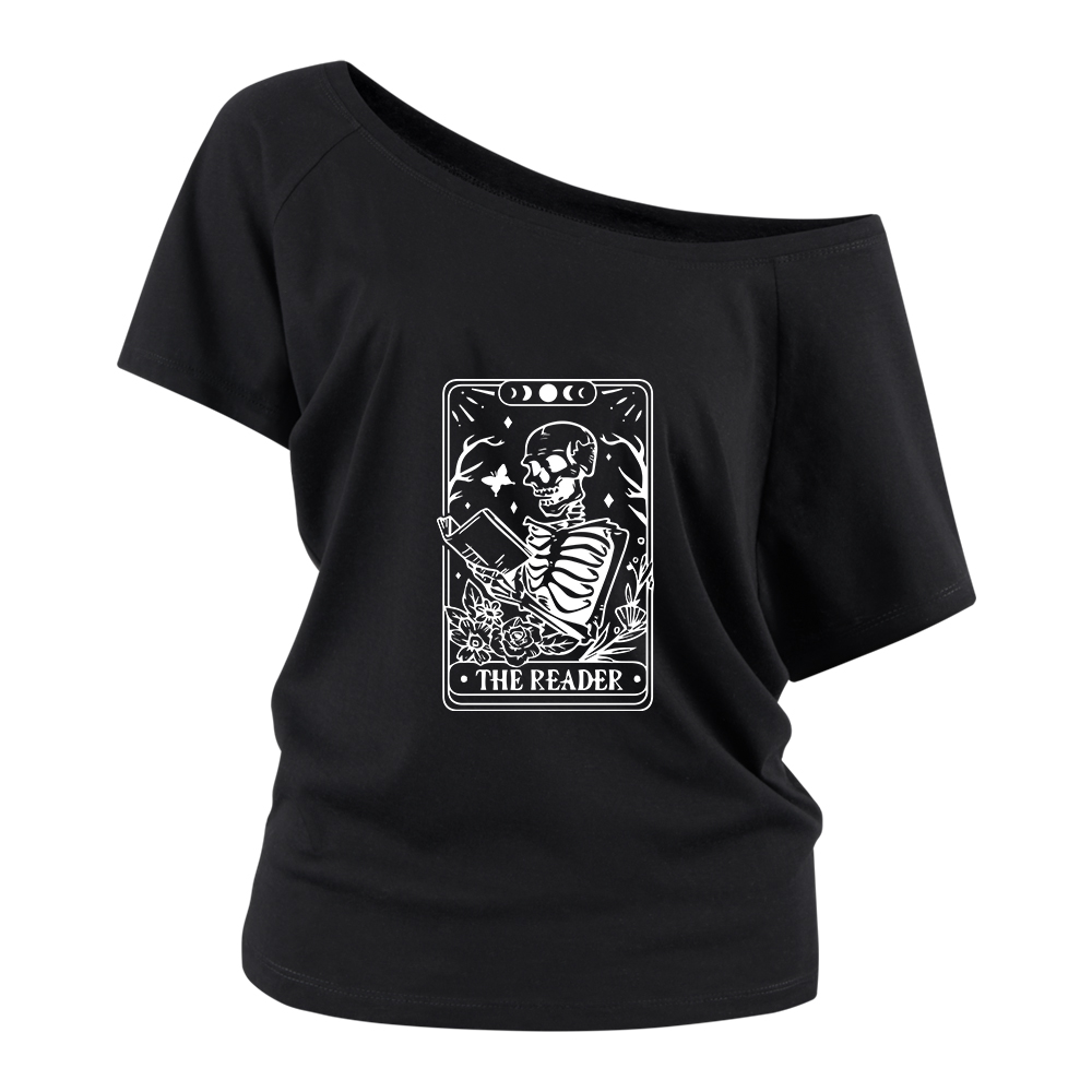 Pagewings Halloween The Reader Tarot Card  Off Shoulder Top