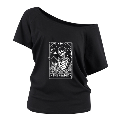 Pagewings Halloween The Reader Tarot Card  Off Shoulder Top
