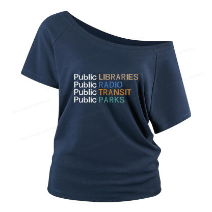 Pagewings Public Libraries Radio Transit Parks Women Off Shoulder T-shirts