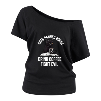 Pagewings Read Books Drink Coffee Fight Evil Off Shoulder Top