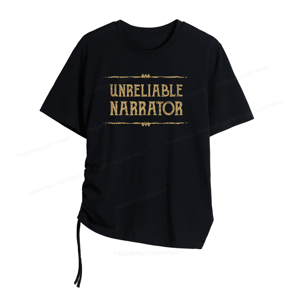 Pagewings Unreliable Narrator Women Asymmetrical Drawstring T-Shirts