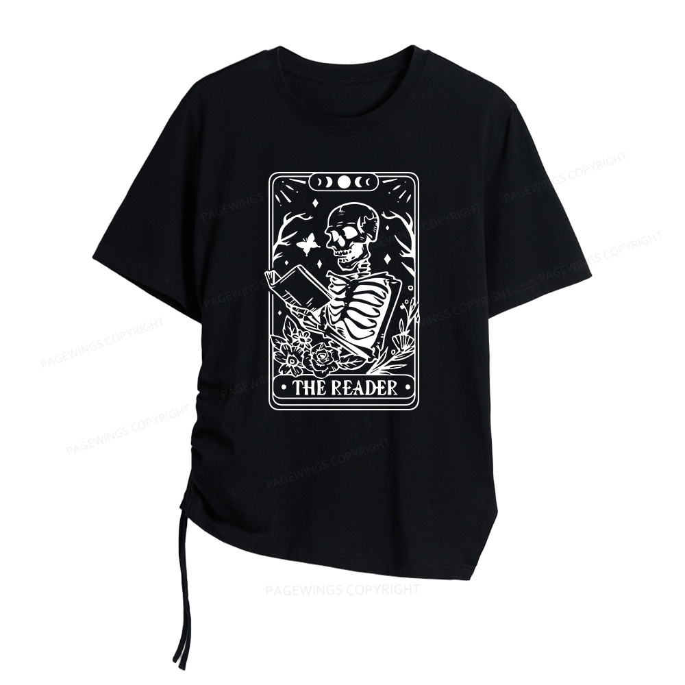 Pagewings Halloween The Reader Tarot Card Women Asymmetrical Drawstring T-Shirts