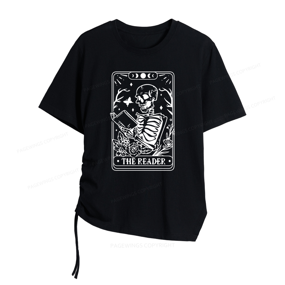 Pagewings Halloween The Reader Tarot Card Women Asymmetrical Drawstring T-Shirts