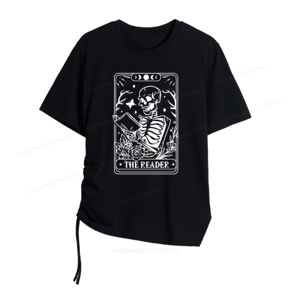 Pagewings Halloween The Reader Tarot Card Women Asymmetrical Drawstring T-Shirts