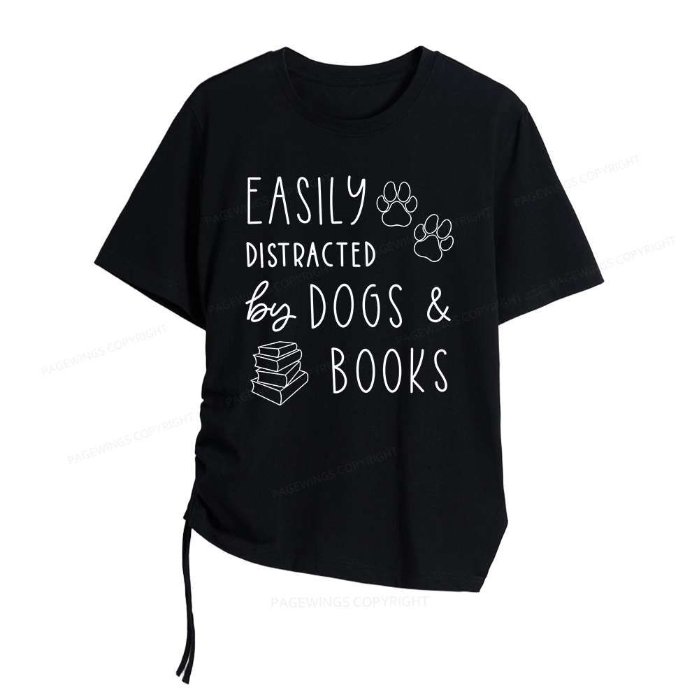 Pagewings Dogs And Books Women Asymmetrical Drawstring T-Shirts