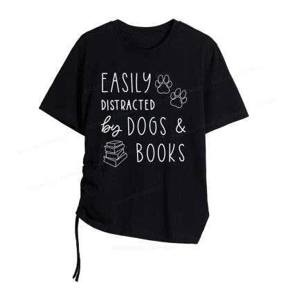 Pagewings Dogs And Books Women Asymmetrical Drawstring T-Shirts