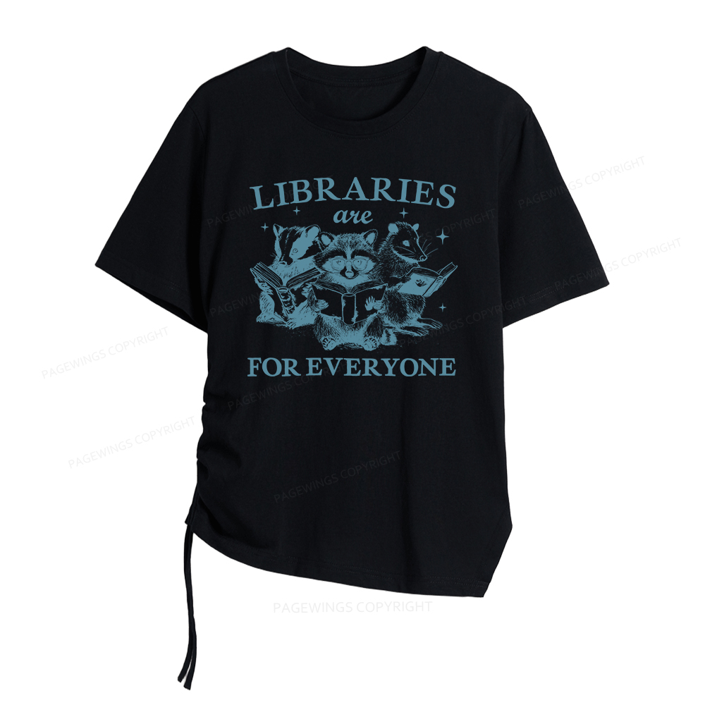 Pagewings Libraries Are For Everyone Women Asymmetrical Drawstring T-Shirts