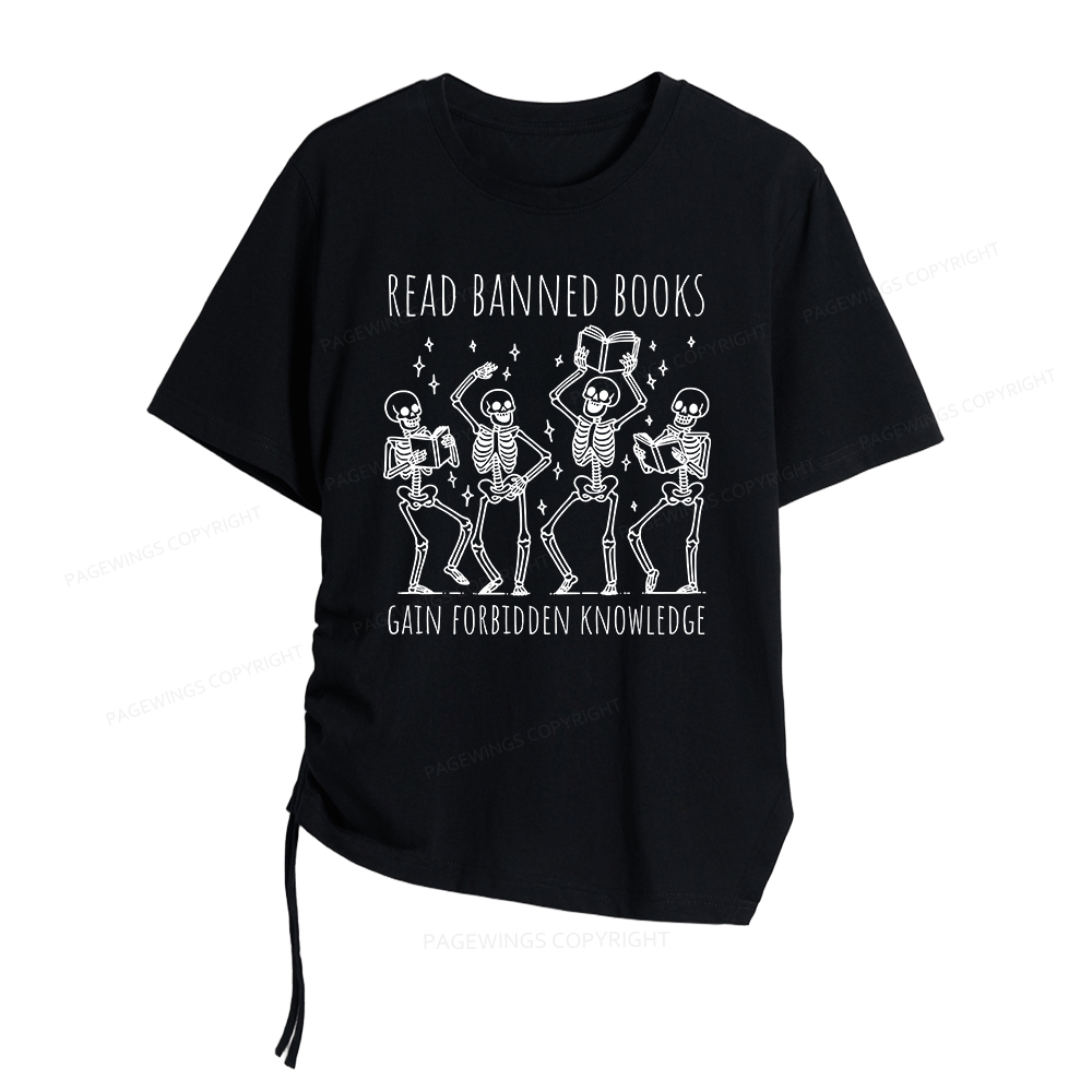 Pagewings Reading Books Tee Book Lover Women Asymmetrical Drawstring T-Shirts